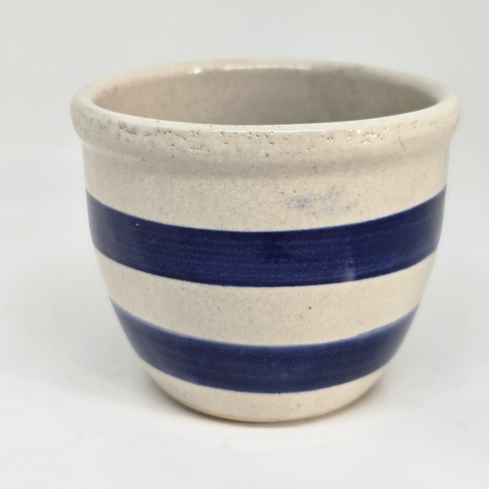 Vtg Robinson Ransbottom Roseville Small Pottery Crock Blue Stripe USA